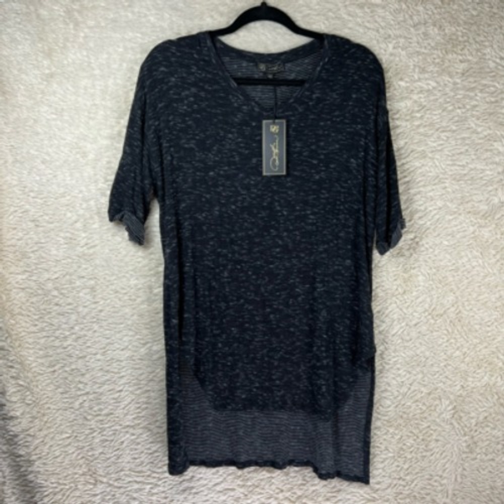 DG2 By Diane Gilman Blouse Top Womens XS Black Heathered High Low Hem V Neck New